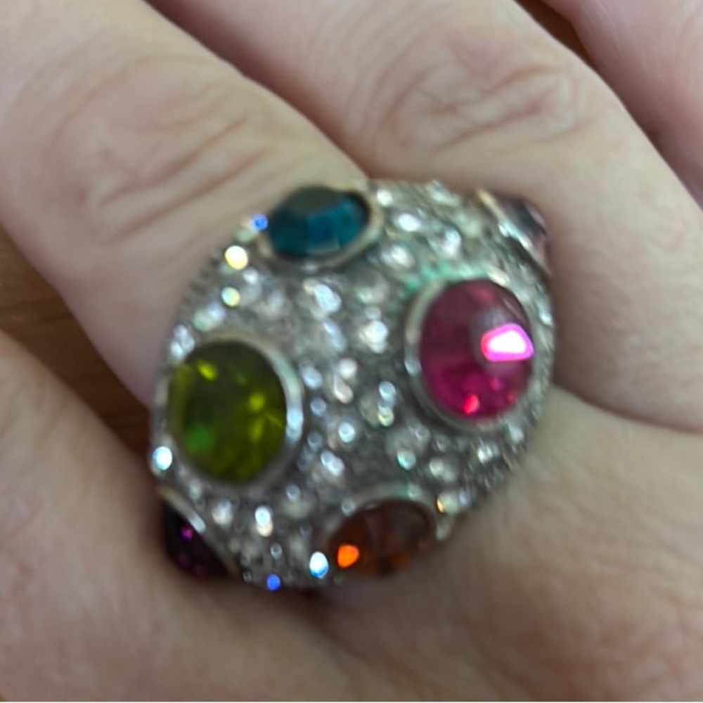 Silver and Green Cocktail Ring with Gemstone Cluster